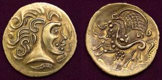 Statér zlato 999 | Parisiové (3.-2. stol. př. Kr.) Galie | replika mince (Materiál: zlato 999 Velikost: 22 mm Hmotnost: 7,2 g)