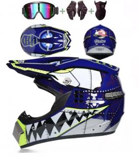 Cross helma XTR modrá SET (Motocrossová přilba XTR blue set)