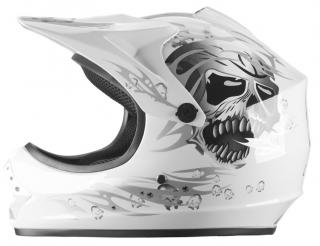 Dětská moto helma krosová skull vel. 57-58cm (Dětská moto přilba krosová skull bílá)