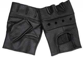 Motorkářské kožené rukavice bez prstů bez nýtů černé Velikost: M
