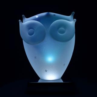 Skleněná lampa - sova Barva: AQUA - modrá a tyrkysová, Výška: 13 cm