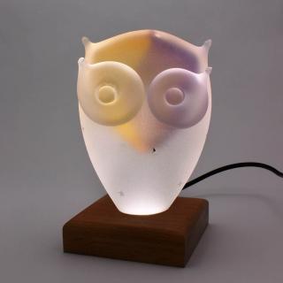 Skleněná lampa - sova Barva: ELEGANT - ametyst a zlatý topaz, Výška: 18 cm