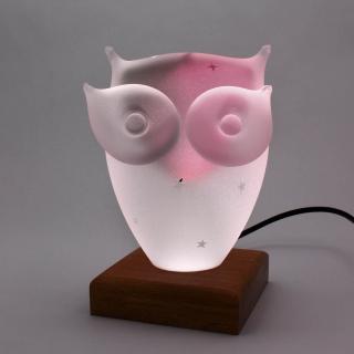 Skleněná lampa - sova Barva: LOVE - růžová a kouřově černá, Výška: 13 cm