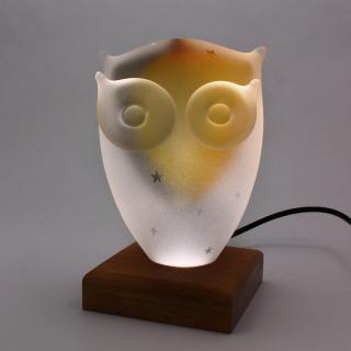 Skleněná lampa - sova Barva: TIGER - zlatý topaz a kouřově černá, Výška: 13 cm