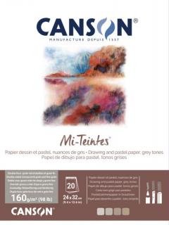Mi-Teintes skicák lepený 24x32cm 160g 20l šedé odstíny CANSON (pro pastely, úhly, tužky, ale i akvarely, kvaš a akryl)