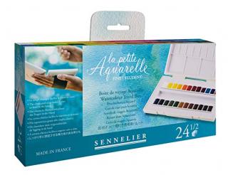 Sada akvarelových barev La Petite Aquarelle 24ks Sennelier  (half pan, poloviční pávničky)