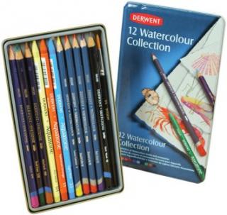 Watercolour collection 12ks DERWENT (sada akvarelových pastelek v plechové krabičce včetně štětce)