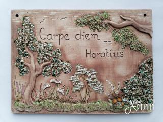 Keramická cedulka Carpe diem (obdélník, obrázek, příroda, houby, stromy)