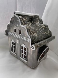 Venkovský domek Selka na svíčku v šedé (keramický domeček rozměry cca 18x16x24)