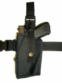 Pouzdro na pistoli s dvojím jištěním stehenní LEVÉ gen.2 - Černé (Stehenní pouzdro na zbraň pro leváky)