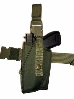 Pouzdro na pistoli s dvojím jištěním stehenní LEVÉ gen.2 - Zelené (Stehenní pouzdro na zbraň pro leváky)