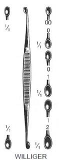 Ostrá oboustranná lžička Williger varianta: 0/1, 13,5 cm