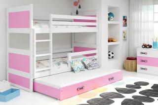 BMS Group Dětská patrová postel Rico 3 - Bílá/růžová - 200x90