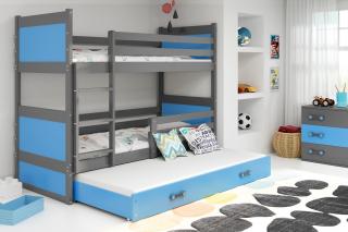 BMS Group Dětská patrová postel Rico 3 - Grafit/modrá - 190x80