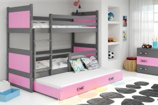 BMS Group Dětská patrová postel Rico 3 - Grafit/růžová - 200x90