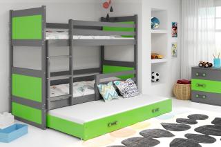 BMS Group Dětská patrová postel Rico 3 - Grafit/zelená - 200x90