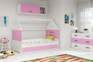 BMS Group Dětská postel Domi 1 - 160x80 Bílá/růžová (postel ve tvaru domečku)