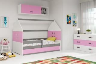 BMS Group Dětská postel Domi 1 - 160x80 Grafit/růžová (postel ve tvaru domečku)