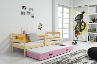 BMS Group Dětská postel Eryk 2 s přistýlkou - Borovice / růžová - 200x90