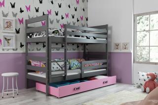 BMS Group Dětská postel Eryk patrová - Grafit/růžová 160x80