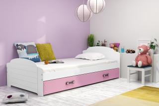 BMS Group Dětská postel Lili 200x90 Bílá/růžová (matrace + úložný prostor)