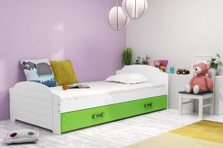 BMS Group Dětská postel Lili 200x90 Bílá/zelená (matrace + úložný prostor)