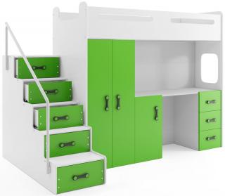 BMS Group Dětská postel Max 4 - Zelená (Dětská patrová postel s psacím stolem a skříní - matrace a rošt Zdarma)