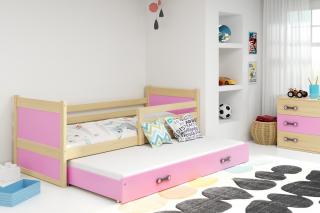 BMS Group Dětská postel s přistýlkou Rico 2 Borovice/růžová 190x80