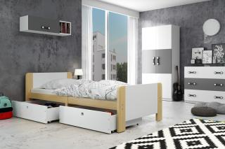 BMS Group Dětská postel se šuplíky Arek 200x80 Borovice/bílá (rošt + matrace Zdarma)