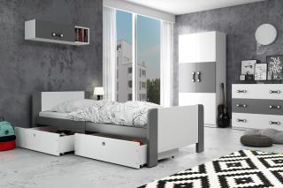BMS Group Dětská postel se šuplíky Arek 200x80 Grafit/bílá (rošt + matrace Zdarma)