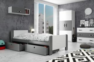 BMS Group Dětská postel se šuplíky Arek 200x80 Grafit/grafit (rošt + matrace Zdarma)
