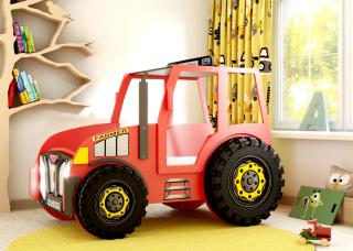 Dětská postel Traktor červený 180x90cm (rošt + matrace Zdarma)