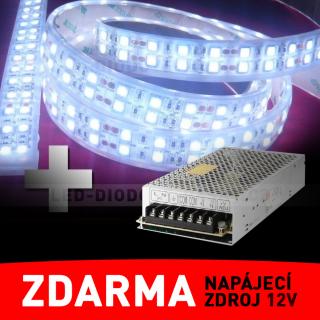 LED didový pásek - dvouřadý, 5m, bílý - ZDROJ ZDARMA! (LED pásek 5m, double line, bílý - vysocesvítivý)