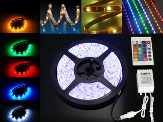 LED diodový pásek 5m, 7-barevný(RGB) - ZDROJ ZDARMA! (LED diodový ohebný STRIP pásek,12V, 7-barevný(RGB), délka 500cm)