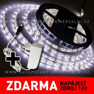 LED diodový pásek 5m, bílý - ZDROJ ZDARMA! (LED diodový ohebný STRIP pásek,12V, bílé světlo, délka 500cm)