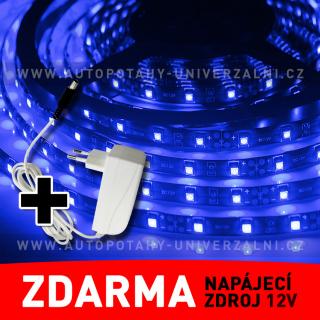 LED diodový pásek 5m, modrý - ZDROJ ZDARMA! (LED diodový ohebný STRIP pásek,12V, modré světlo, délka 500cm)