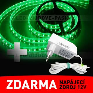 LED diodový pásek 5m,  zelený - ZDROJ ZDARMA! (LED diodový ohebný STRIP pásek,12V, zelené světlo, délka 500cm)