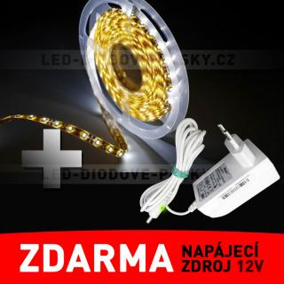 LED diodový pásek 5m, žlutý - ZDROJ ZDARMA! (LED diodový ohebný STRIP pásek,12V, žluté světlo, délka 500cm)