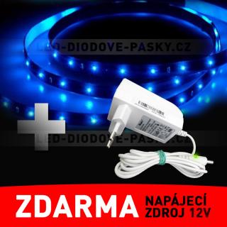 LED diodový pásek STRIP 120cm, modrý - ZDROJ ZDARMA! (LED diodový ohebný STRIP pásek, 12V nalepovací 120cm, modré světlo)