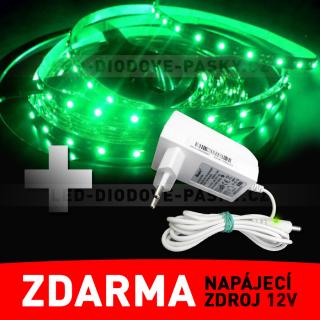 LED diodový pásek STRIP 120cm, zelený - ZDROJ ZDARMA! (LED diodový ohebný STRIP pásek, 12V nalepovací 120cm, zelené světlo)