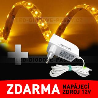 LED diodový pásek STRIP 90cm, žlutý - ZDROJ ZDARMA! (LED diodový ohebný STRIP pásek, 12V nalepovací 90cm, žluté světlo)