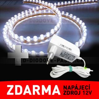 LED pásek diodový- PVC, 120cm, bílý - ZDROJ ZDARMA! (LED diodový ohebný PVC pásek, 12V 120cm LED, bílé světlo, 1ks)