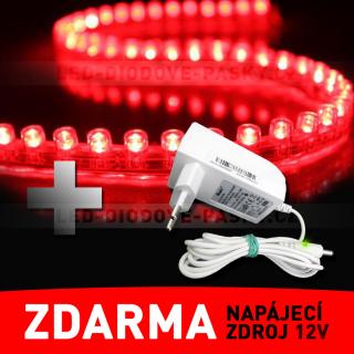 LED pásek diodový- PVC 120cm, červený - ZDROJ ZDARMA! (LED diodový ohebný PVC pásek, 12V, 120cm LED, červené světlo, 1ks)