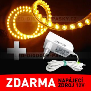 LED pásek diodový- PVC 120cm, žlutý - ZDROJ ZDARMA! (LED diodový ohebný PVC pásek, 12V, 120cm LED, žluté světlo, 1ks)