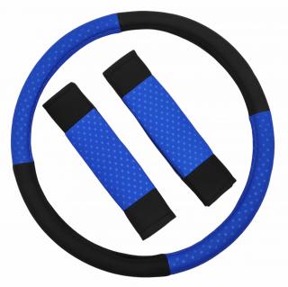 VÝPRODEJ - Potah na volant, modrý + návleky na bezpečnostní pásy (Potah volantu s návleky na pásy)