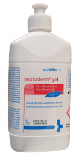 Dezinfekční gel na ruce s alkoholem Septoderm s dávkovačem PUSH-PULL 500ml.