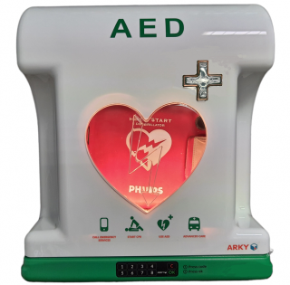 Venkovní uzamykatelná vyhřívaná skříňka CORE PLUS na AED defibrilátor s alarmem a klávesnicí