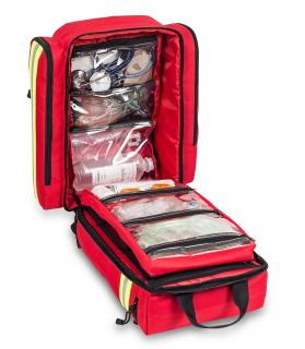 Zdravotnický batoh Rescue s ochranou proti dešti 25 l. s vybavením ProFireman Barva: Červená