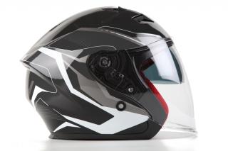 OF 868 3XL extra velká skútrová helma otevřená s plexi a sluneční clonou - černo bílo stříbrná