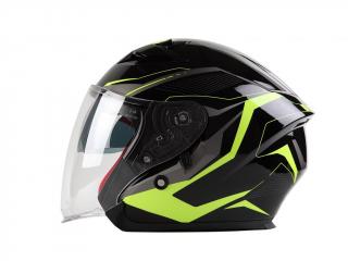 OF 868 3XL extra velká skútrová helma otevřená s plexi a sluneční clonou - černo zelený reflex